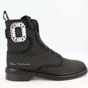 NEW Roger Vivier Viv Rangers Strass Booties – Crystal Buckle Combat Boots